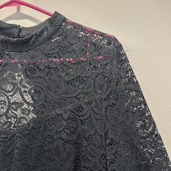 Black Lace Mock Neck Cocktail Dress - Picture 2 of 4